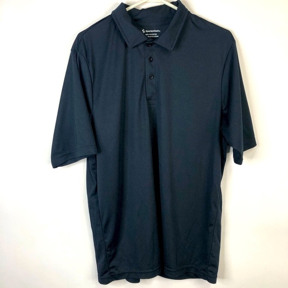 Black polyester short sleeve collared button placket  spartan nash. large - Picture 1 of 7